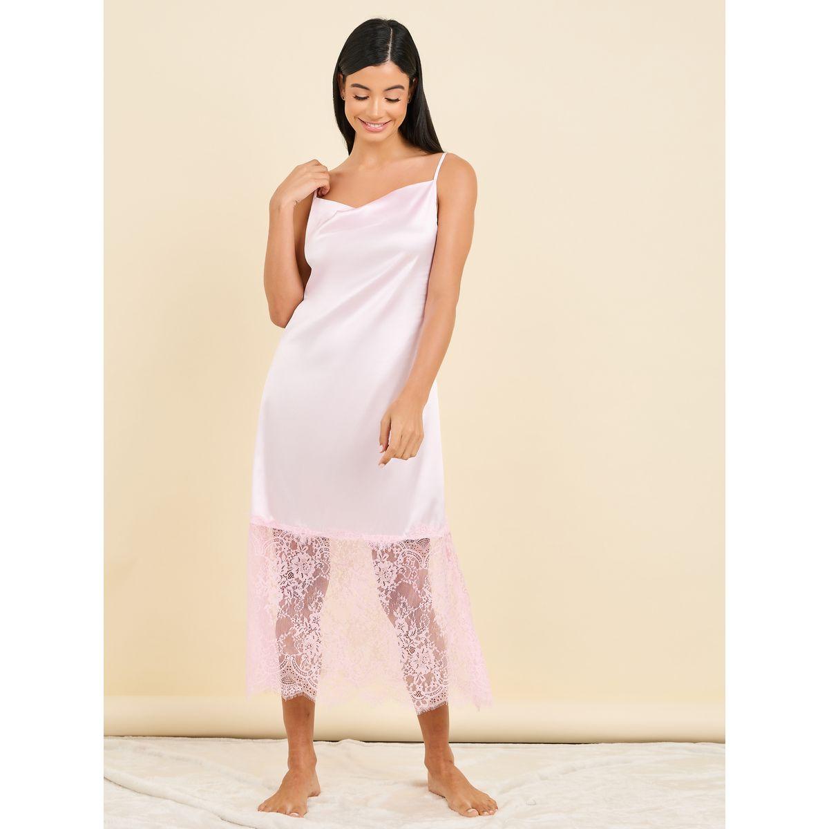 Styli Unwind Satin Cowl Neck Cami Lace Detail Slip Dress-women-clothing-nightwear-nighties-image-2