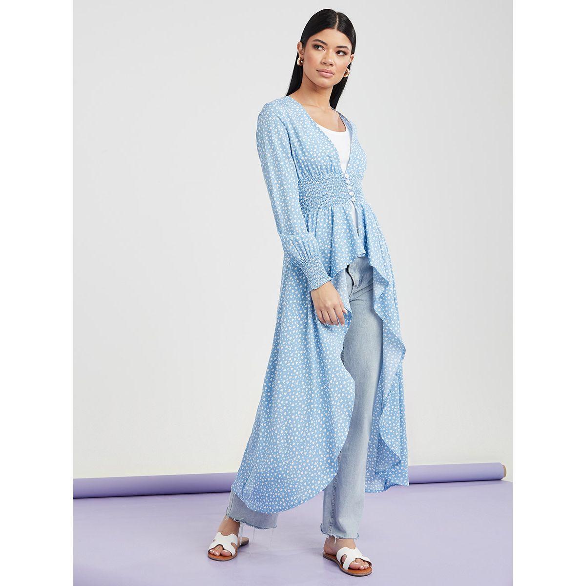 Styli All Over Heart Print Asymmetric Hem Maxi Kimono-women-clothing-shirtsandblouses-shirts-image-1