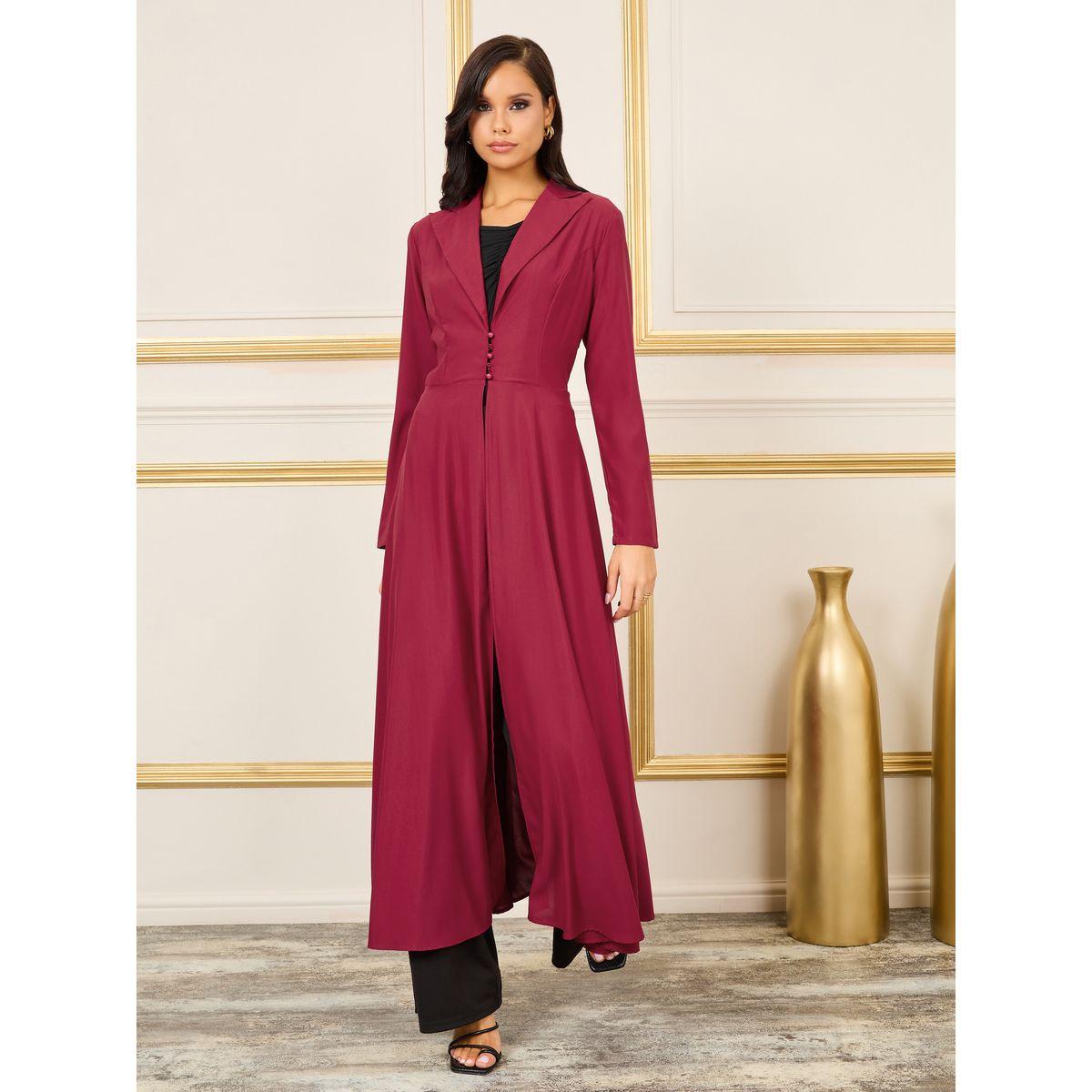 Styli Button Loop Closure Collared Tailored Maxi Kimono-women-clothing-shirtsandblouses-shirts-image-1
