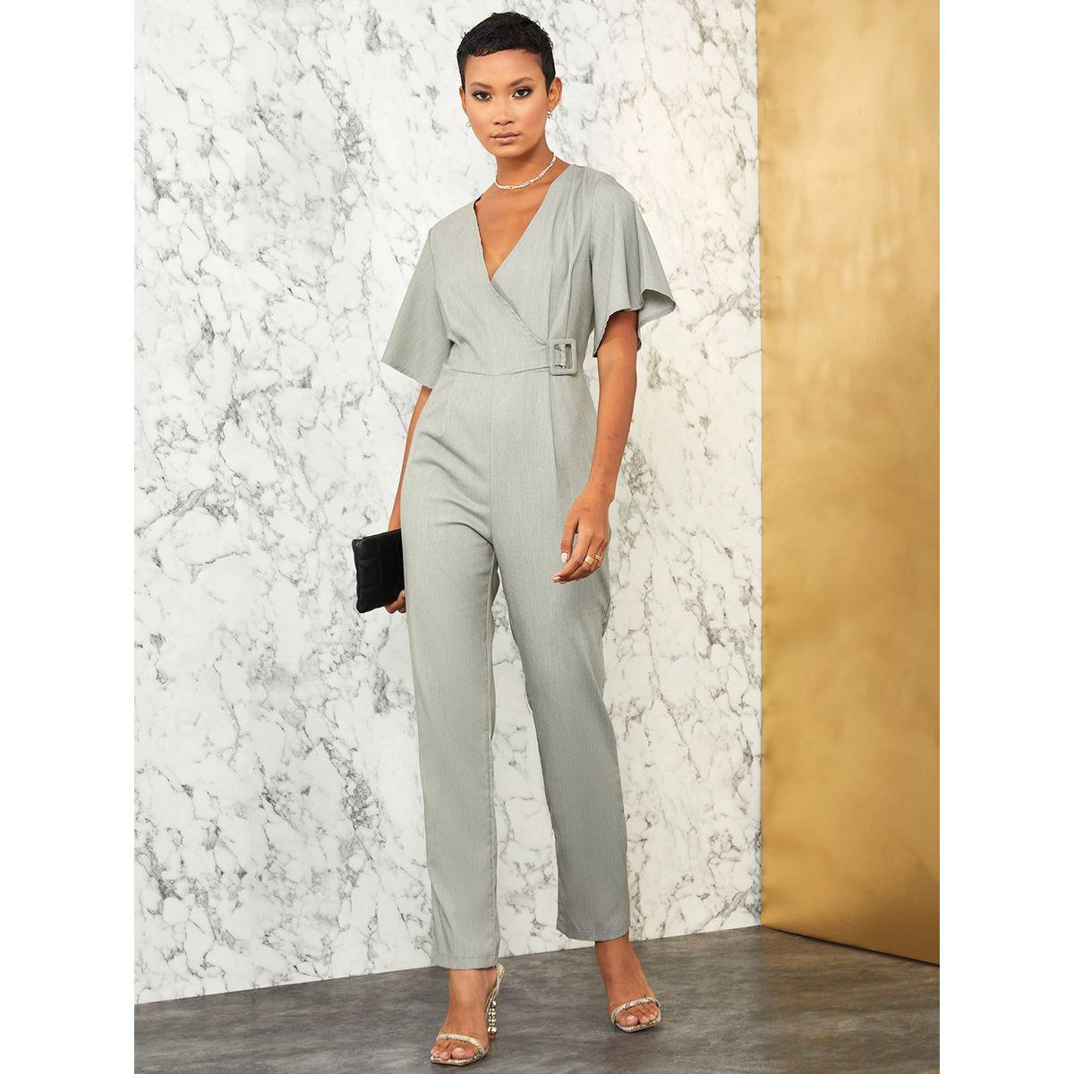 short sleeve bell bottom jumpsuit