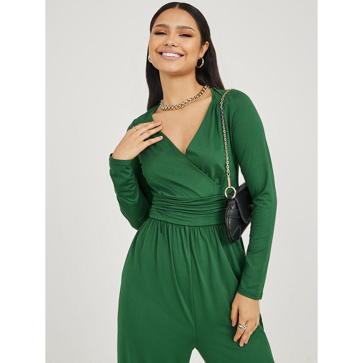 Styli Long Sleeves Front Pleating Detail Wide Leg Jumpsuit-women-clothing-jumpsuits-image-2