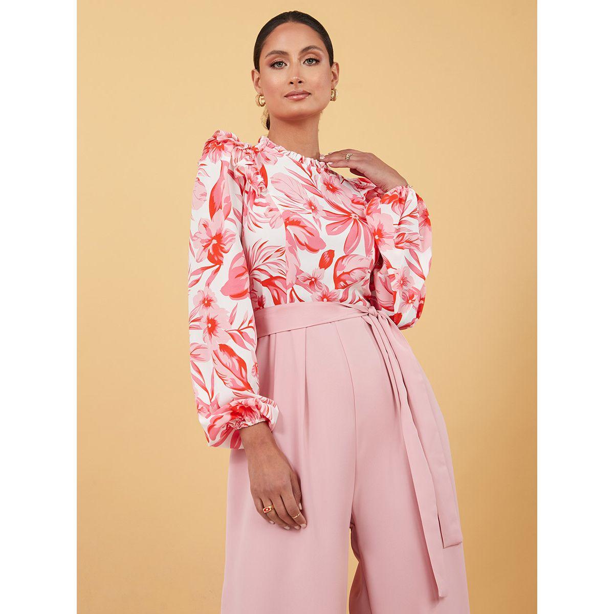 Styli Long Volume Sleeves Floral Print Wide Leg Jumpsuit-women-clothing-jumpsuits-image-2