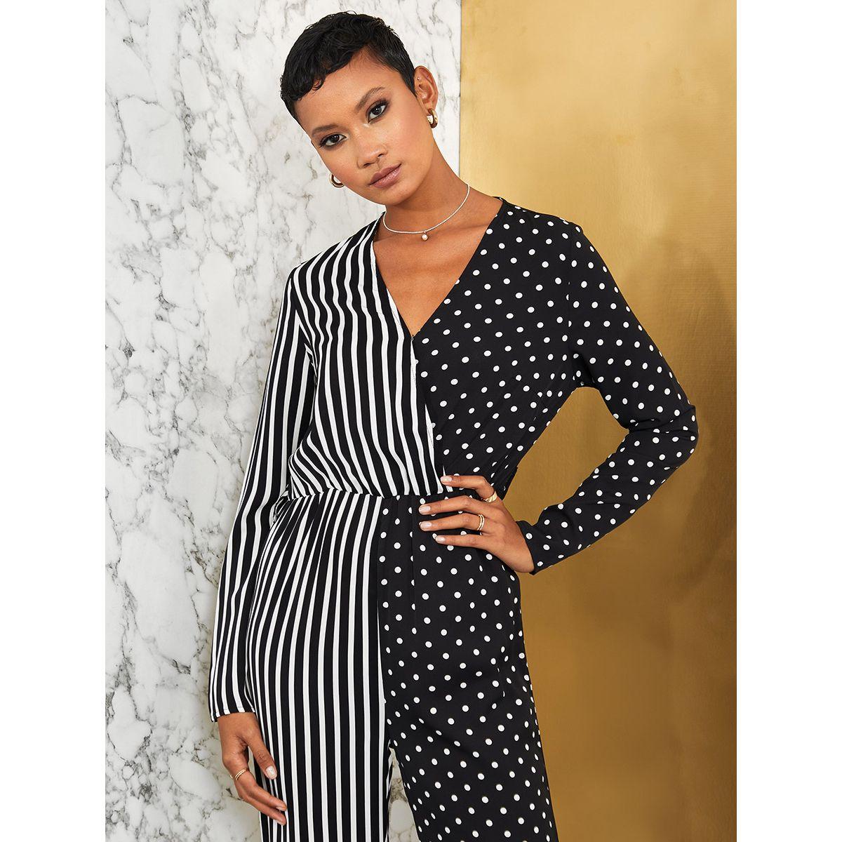 Styli Mono Polka Stripe Wrap Front Wide Leg Jumpsuit-women-clothing-jumpsuits-image-2