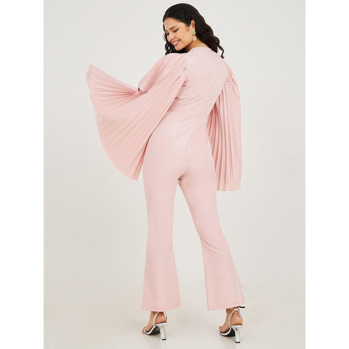 Styli Extreme Bell Pleated Sleeves Round Neck Flare Jumpsuit-women-clothing-jumpsuits-image-4