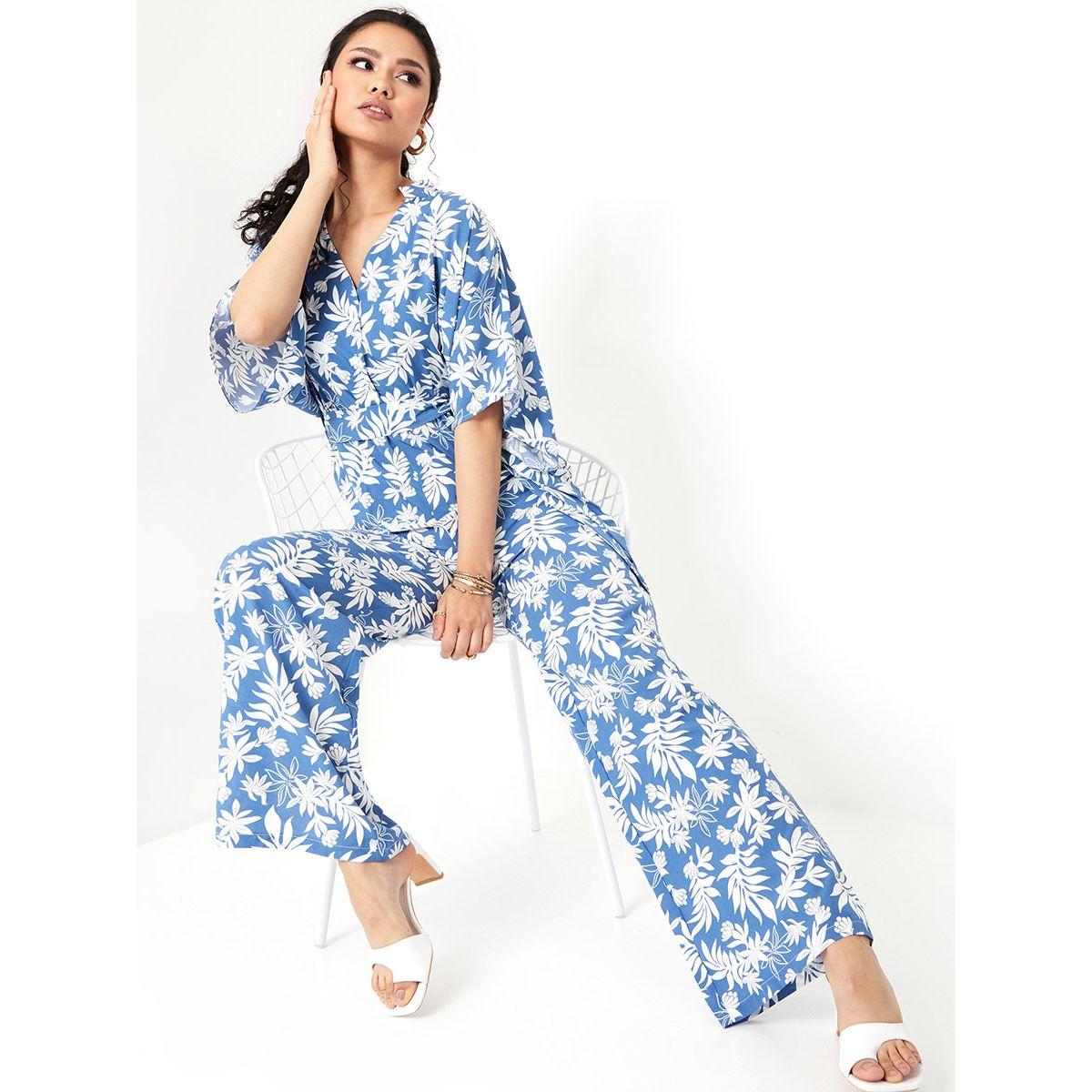 Styli Leaf AOP Wide Leg Wrap Jumpsuit with Waist Tie Up-women-clothing-jumpsuits-image-5