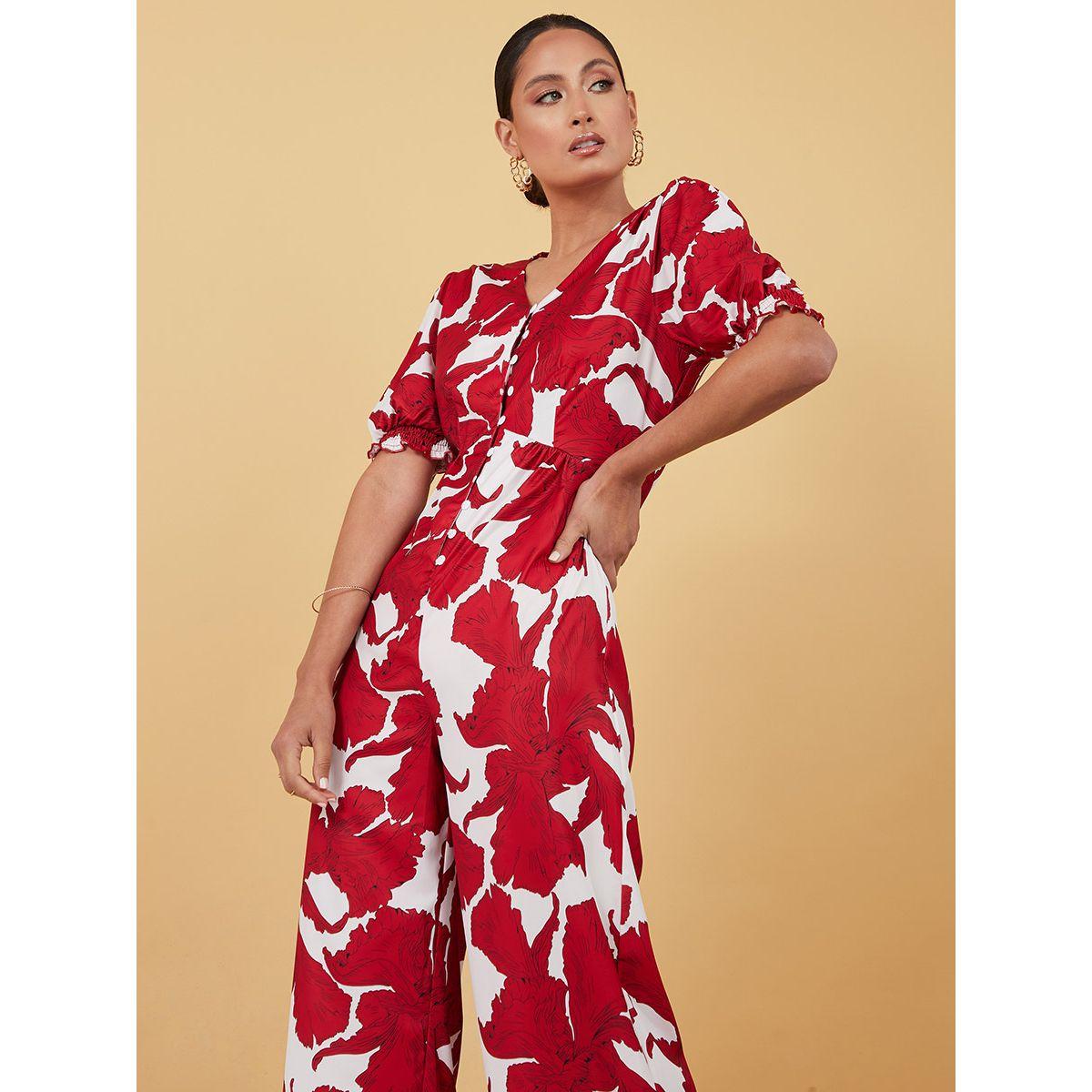 Styli Short Cuffed Sleeves All Over Floral Print Wide Leg Jumpsuit-women-clothing-jumpsuits-image-2