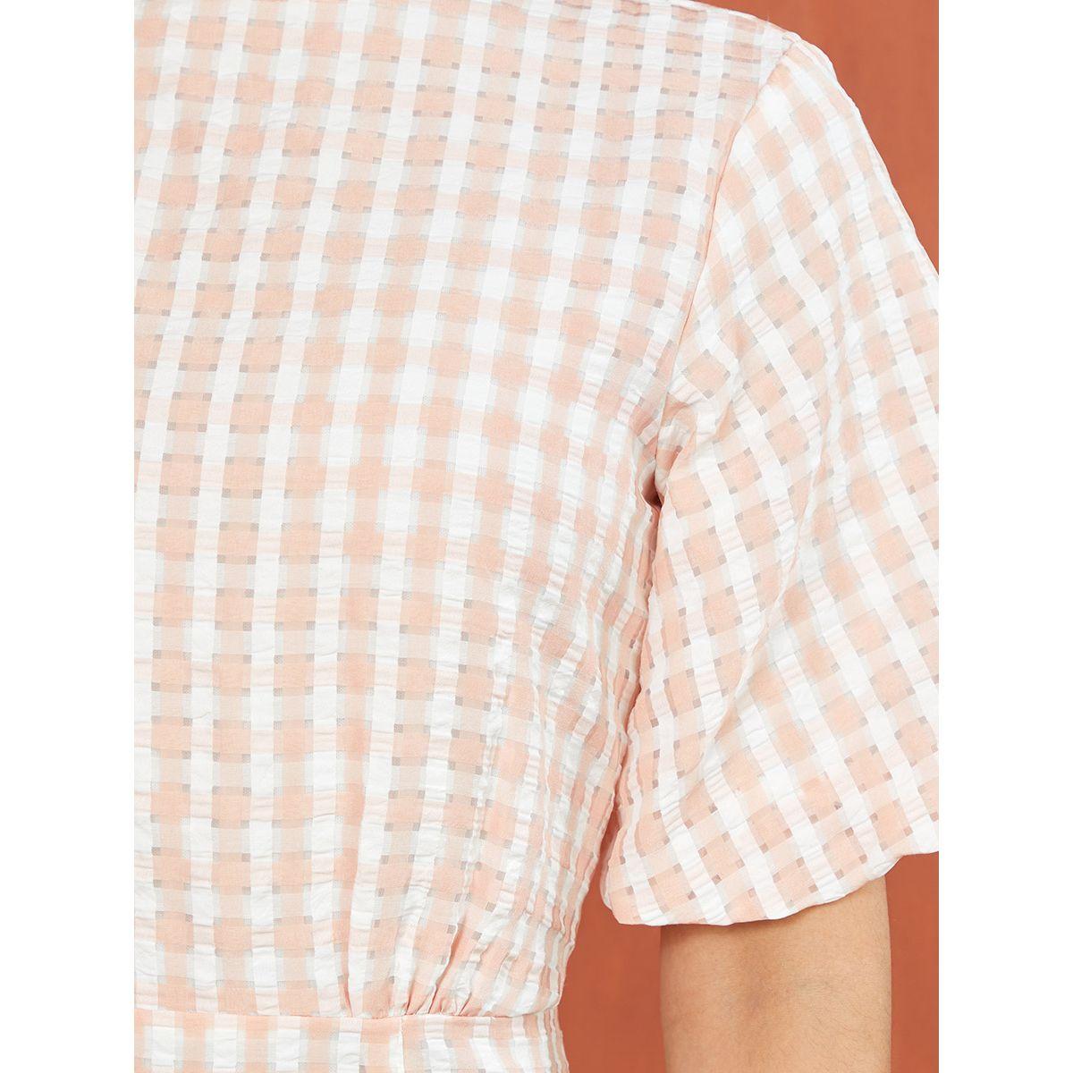 Styli Half Puff Sleeves Gingham Check Sheath Knee Length Dress-women-clothing-dresses-image-3