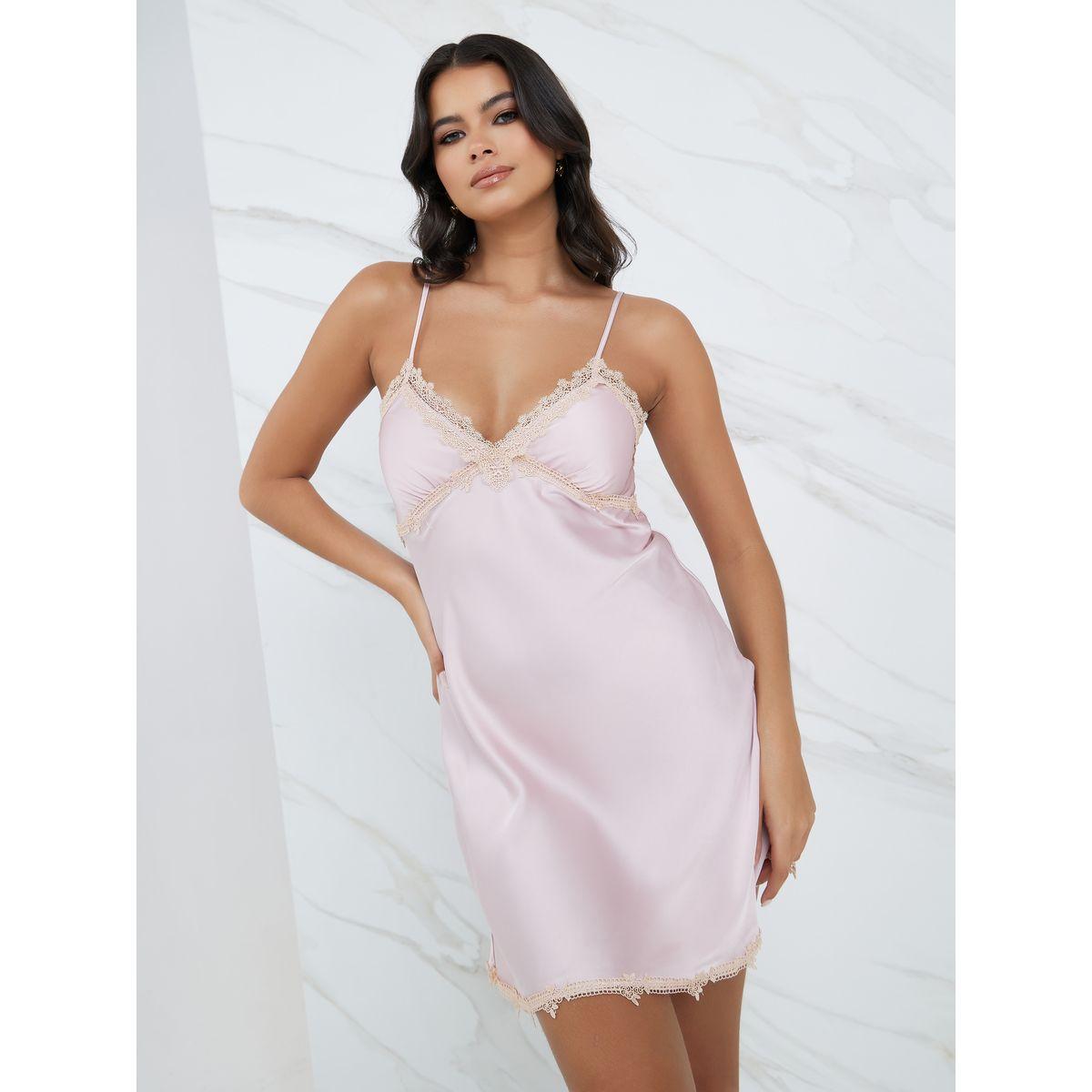 Styli Padded Non Wired Contrast Lace Detail Satin Slip Dress-women-clothing-lingerie-babydollsandbodysuits-image-2