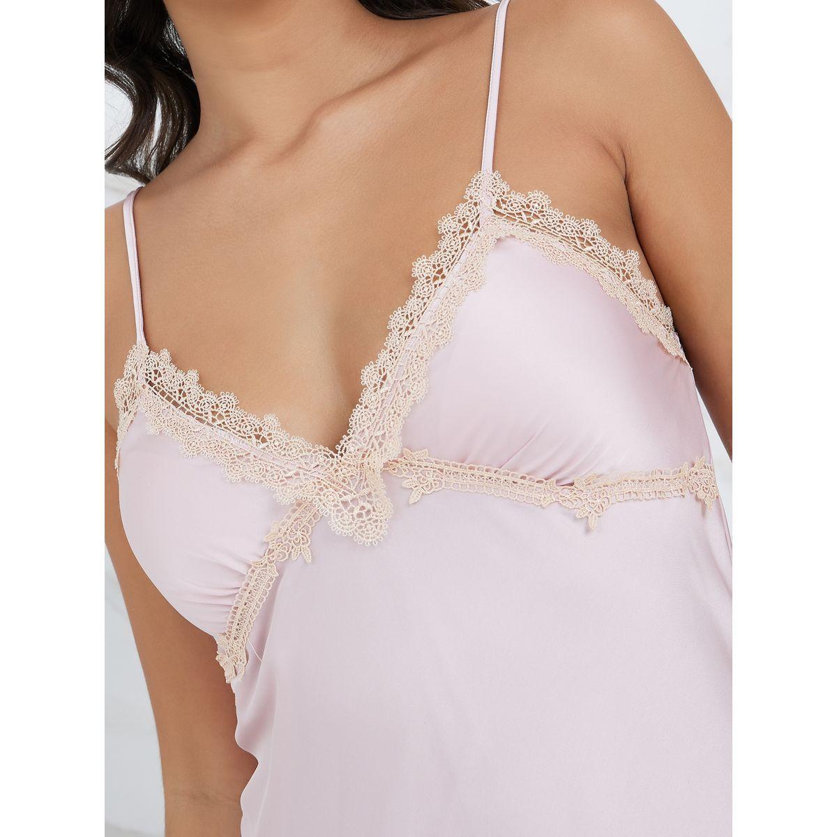 Styli Padded Non Wired Contrast Lace Detail Satin Slip Dress-women-clothing-lingerie-babydollsandbodysuits-image-3