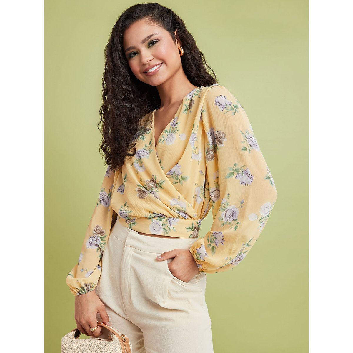 Styli Long Sleeves Floral Print Crinkle Textured Wrap Blouse-women-clothing-shirtsandblouses-blouses-image-1