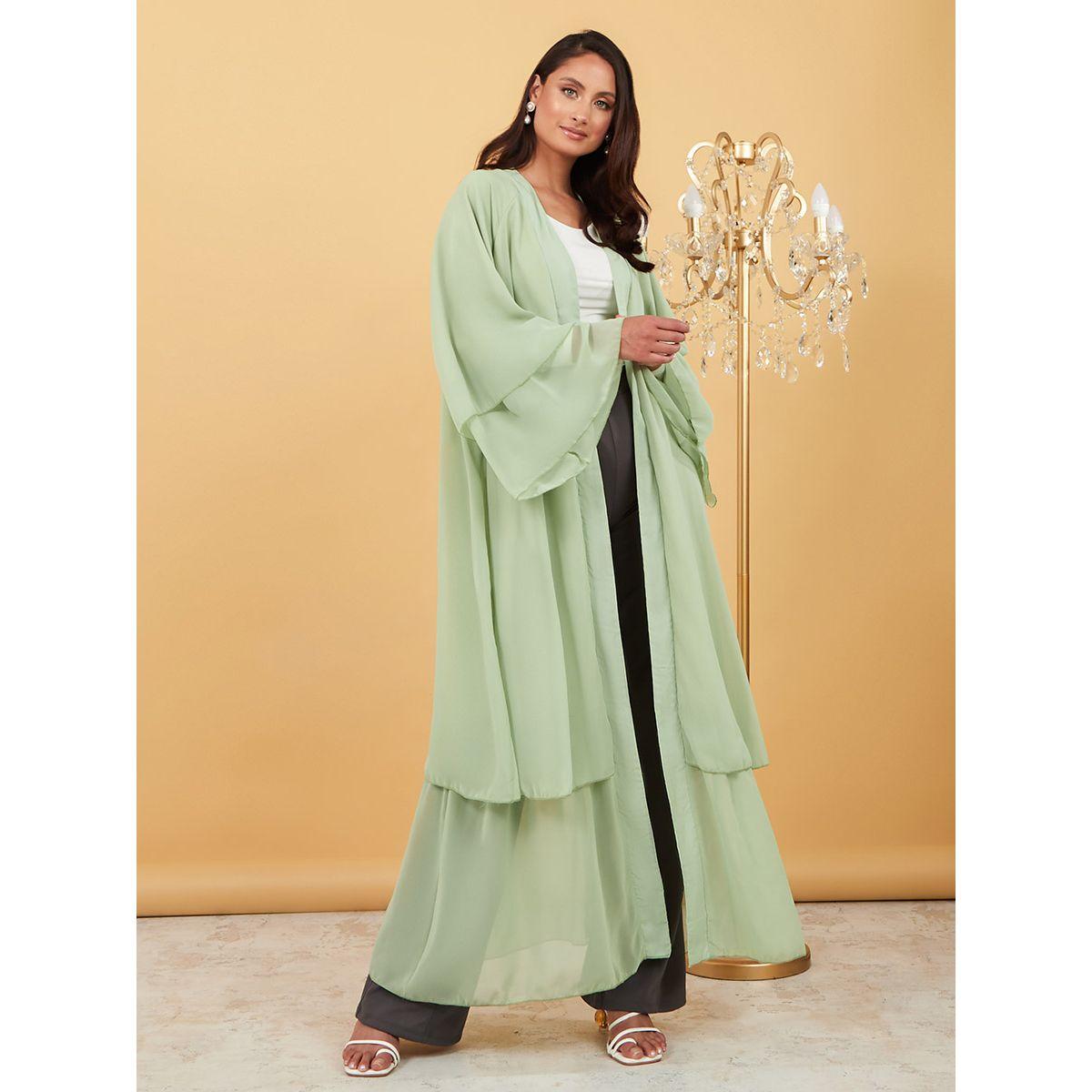 Styli Long Flare Sleeves Layered Abaya with Self Tie-women-arabicclothing-abayas-image-1