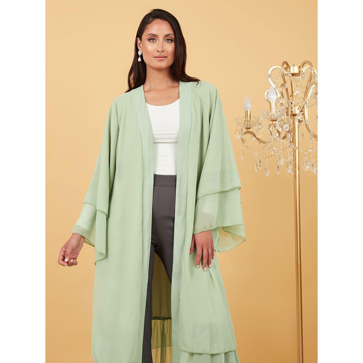 Styli Long Flare Sleeves Layered Abaya with Self Tie-women-arabicclothing-abayas-image-2