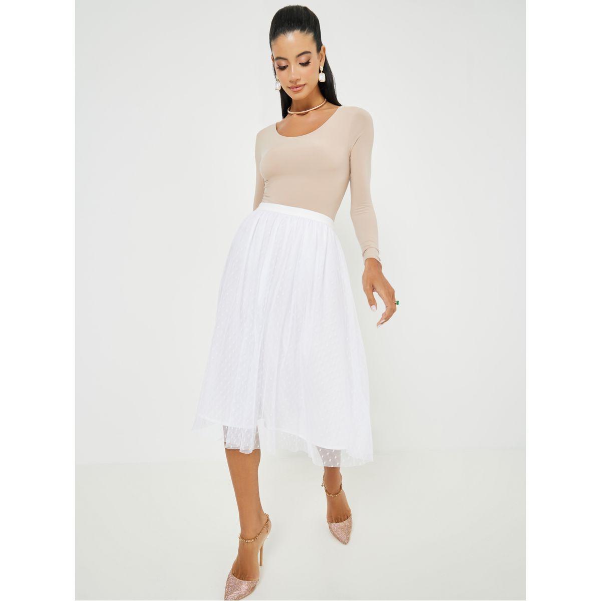 Styli Dobby Spot Mesh Lined Midi Skirt-women-clothing-bottoms-skirts-image-1