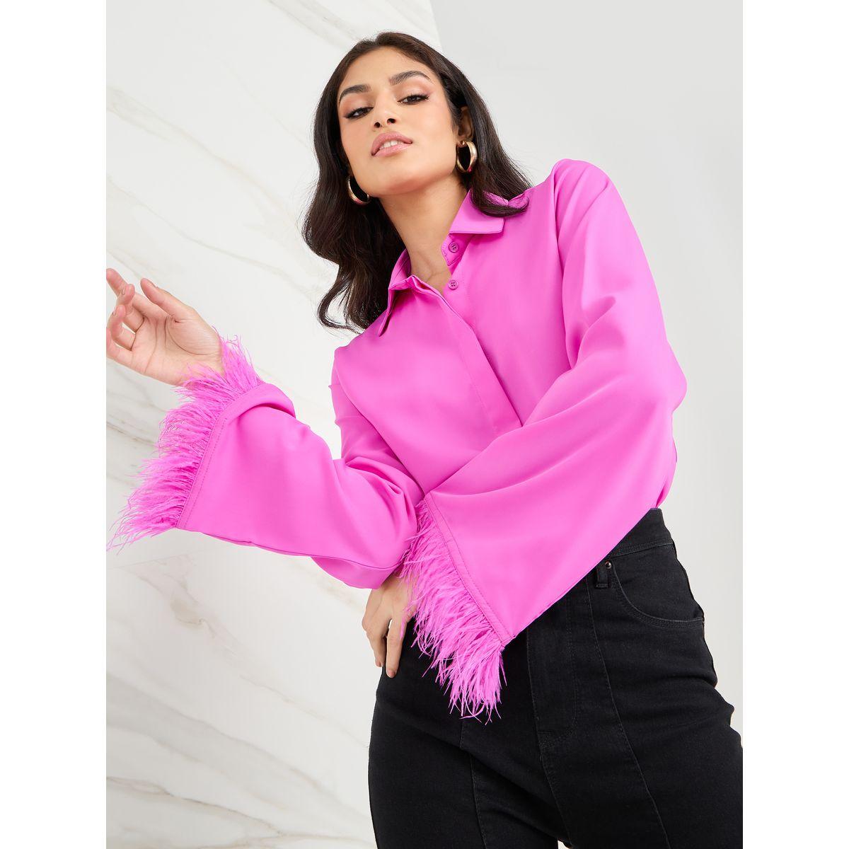 بلوزة كاجوال مزينة بريش صناعي-women-clothing-shirtsandblouses-shirts-image-3