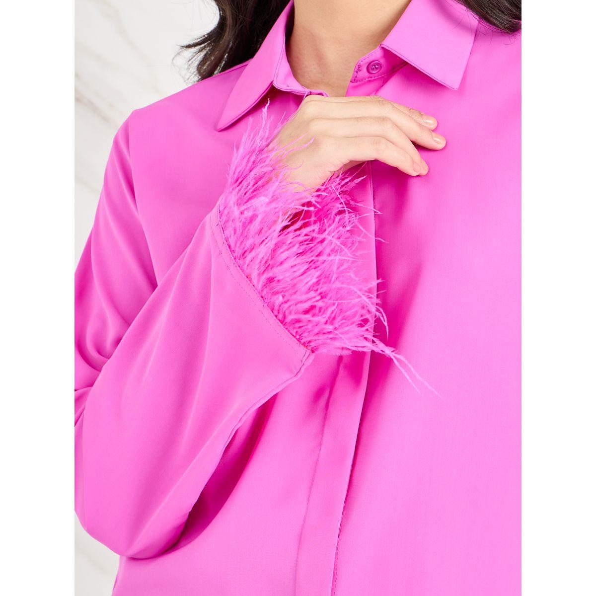 Styli Faux Feather Trim Concealed Placket Regular Fit Shirt-women-clothing-shirtsandblouses-shirts-image-4