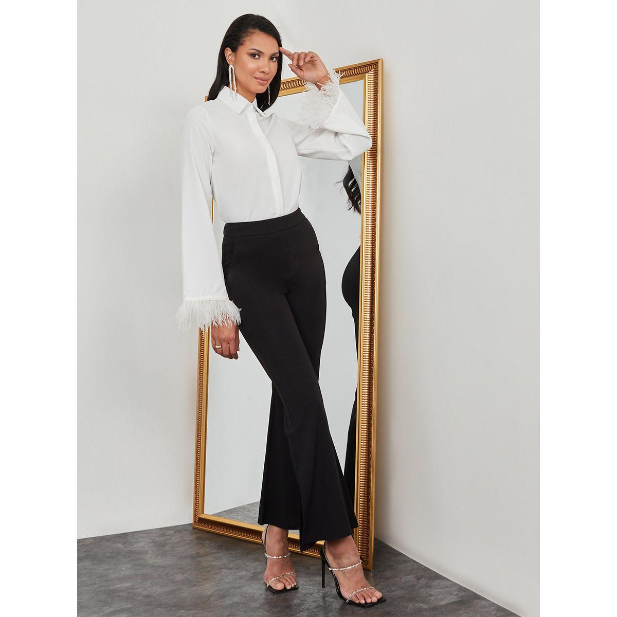 Styli Feather Trim Long Sleeves Button Up Shirt-women-clothing-shirtsandblouses-shirts-image-2