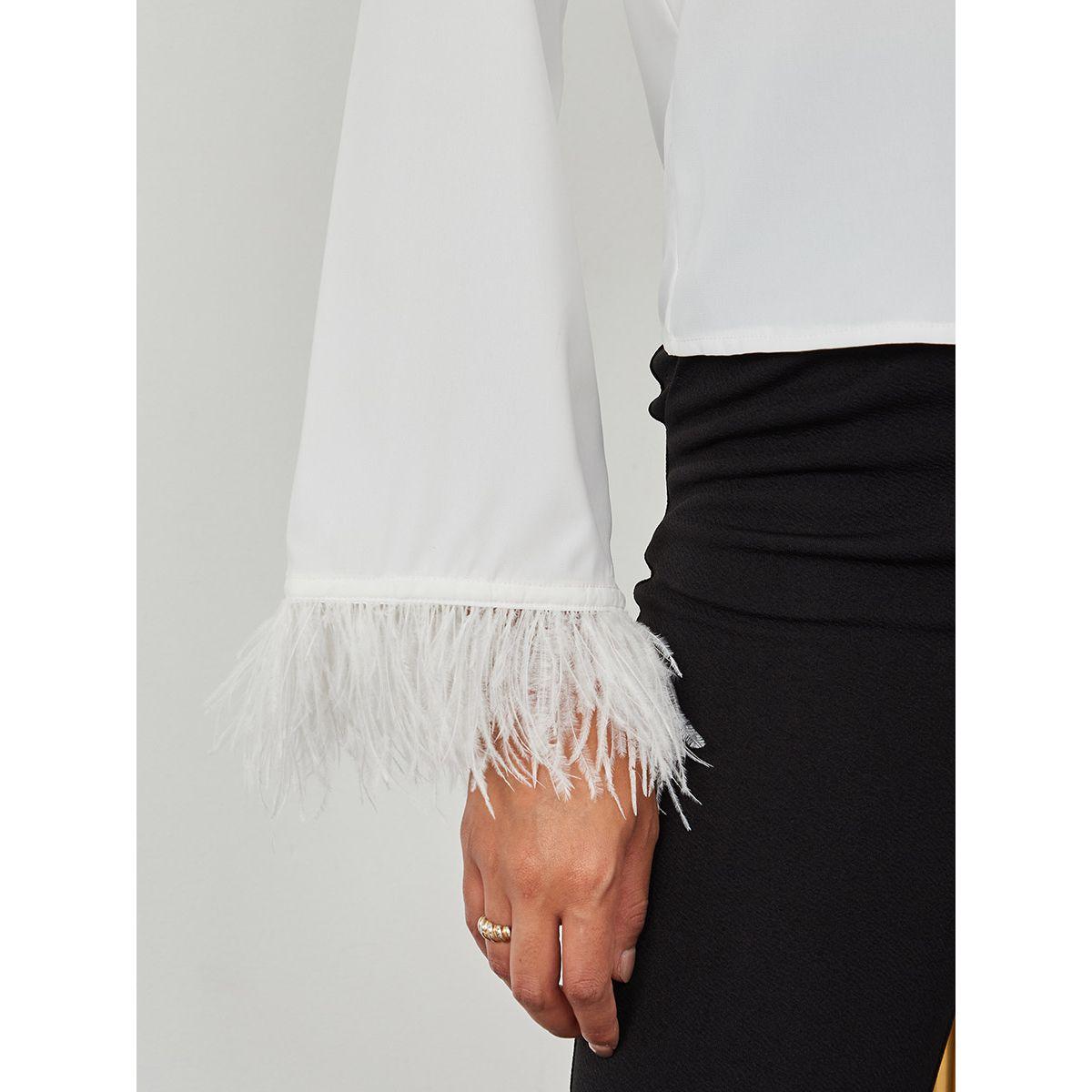 Styli Feather Trim Long Sleeves Button Up Shirt-women-clothing-shirtsandblouses-shirts-image-4
