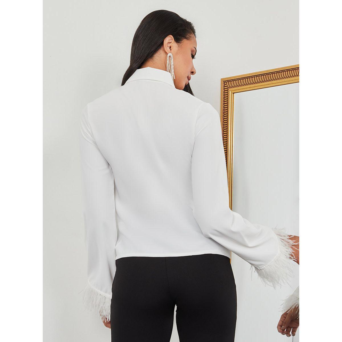 Styli Feather Trim Long Sleeves Button Up Shirt-women-clothing-shirtsandblouses-shirts-image-5