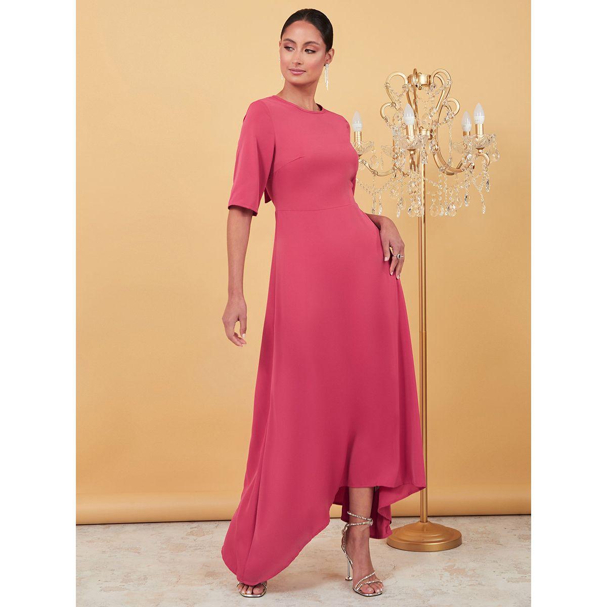 Styli Short Sleeves Tie Up Back Maxi Dress with Asymmetric Hem -women-clothing-dresses-image-1
