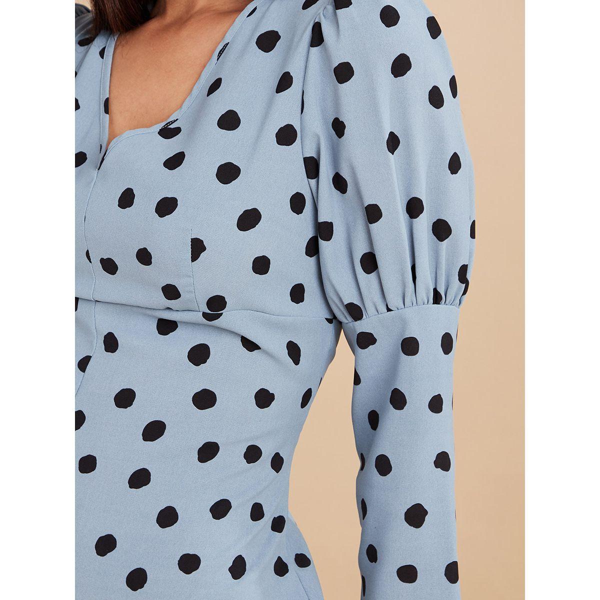 Styli Long Sleeves V Neck Polka Dot Print Midi Dress-women-clothing-dresses-image-3