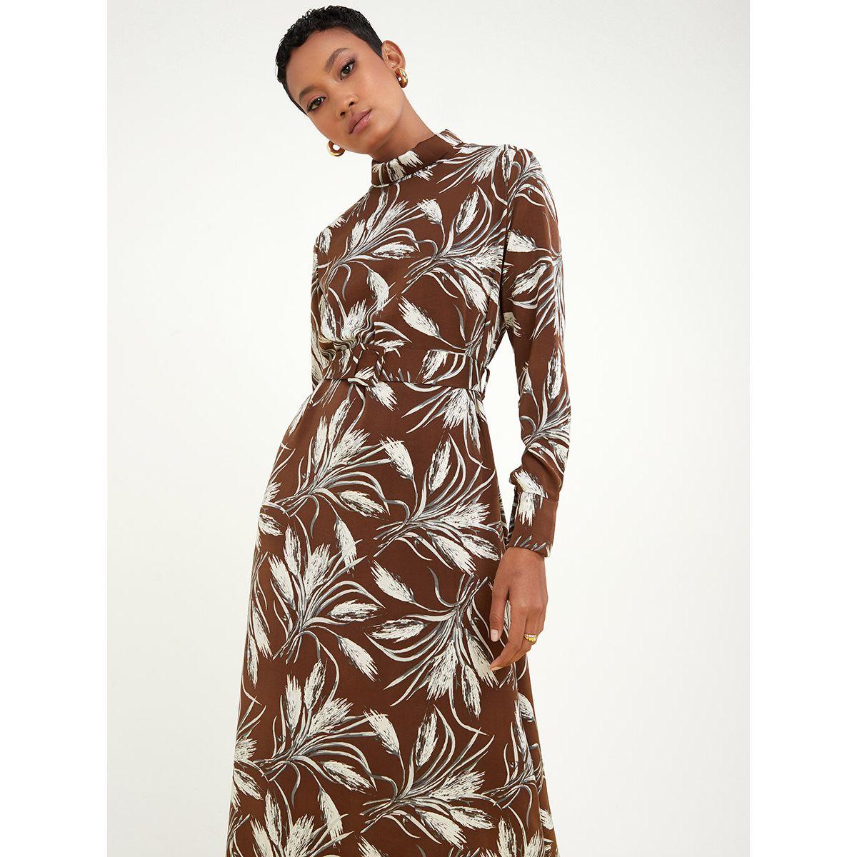 Styli Long Sleeves High Neck A-Line Maxi Dress with Belt-women-clothing-dresses-image-2