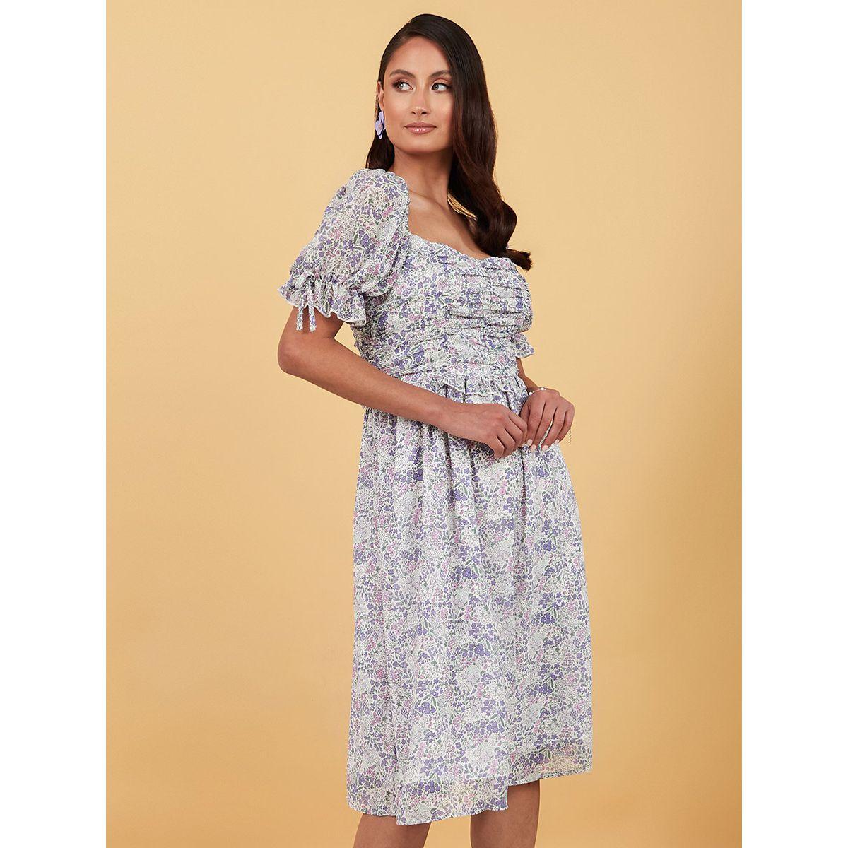 Styli Short Sleeves Square Neck Floral Print A-Line Midi Dress-women-clothing-dresses-image-1