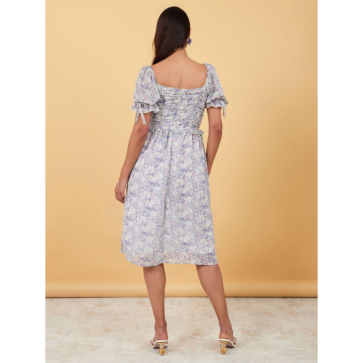 Styli Short Sleeves Square Neck Floral Print A-Line Midi Dress-women-clothing-dresses-image-4