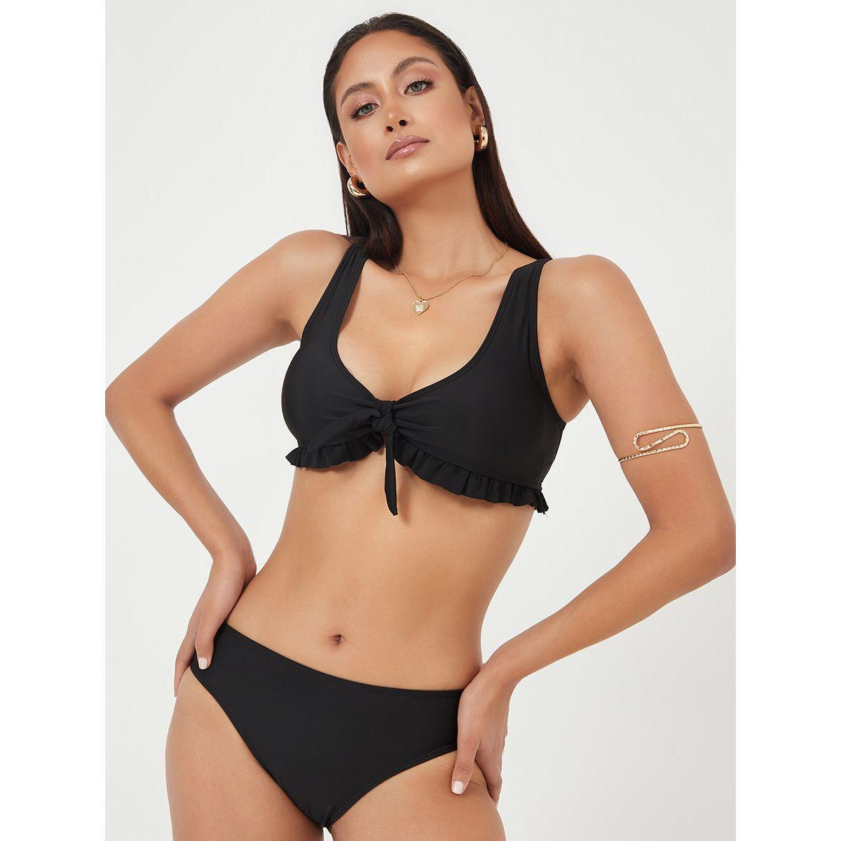 Buy Women s Styli Tie Ruffle Hem Top and High Waisted Bikini Set Online Centrepoint UAE