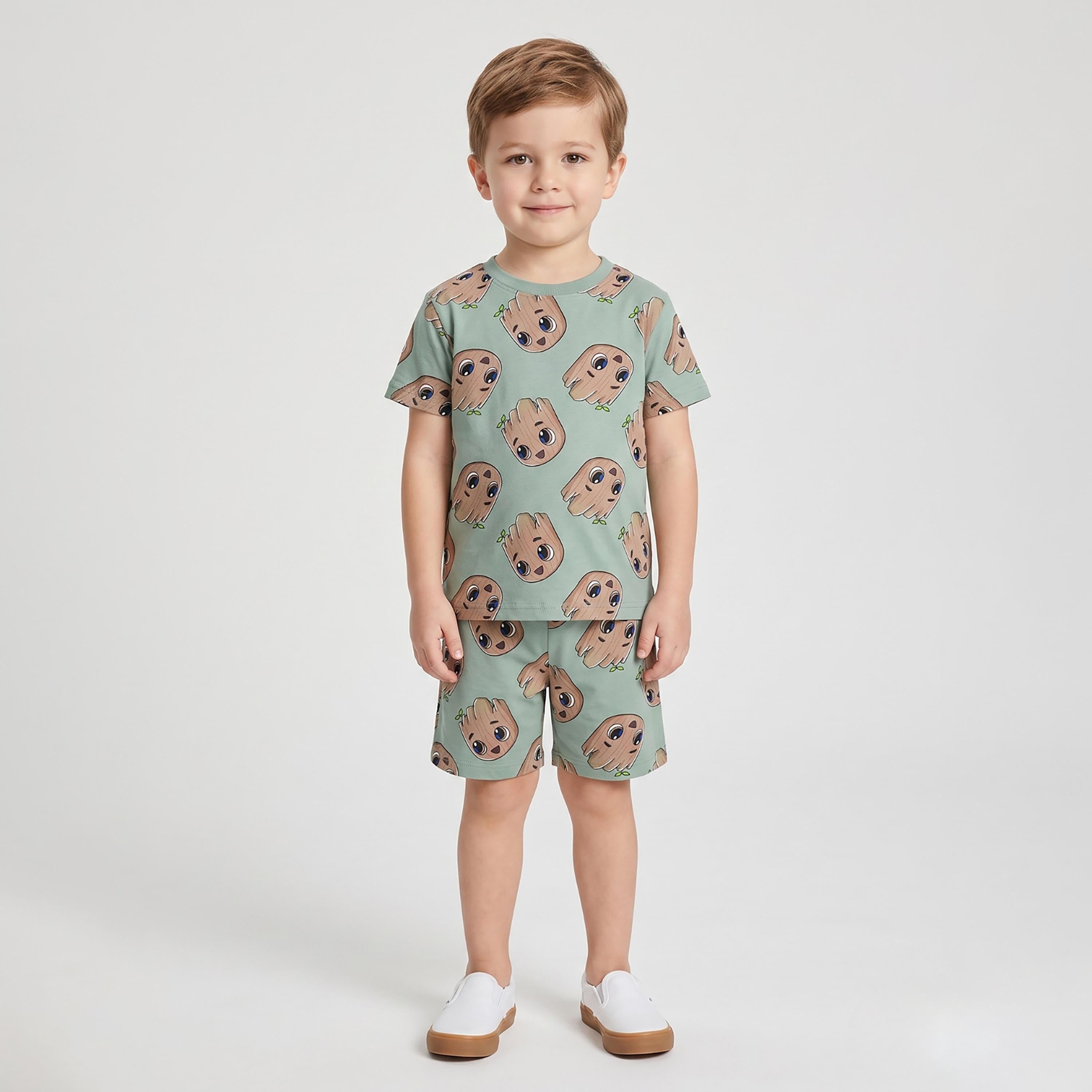 Babyqlo Cartoon Print Short Sleeves T-Shirt & Shorts Co-ord Set-boys-clothing-setsandcoords-image-1