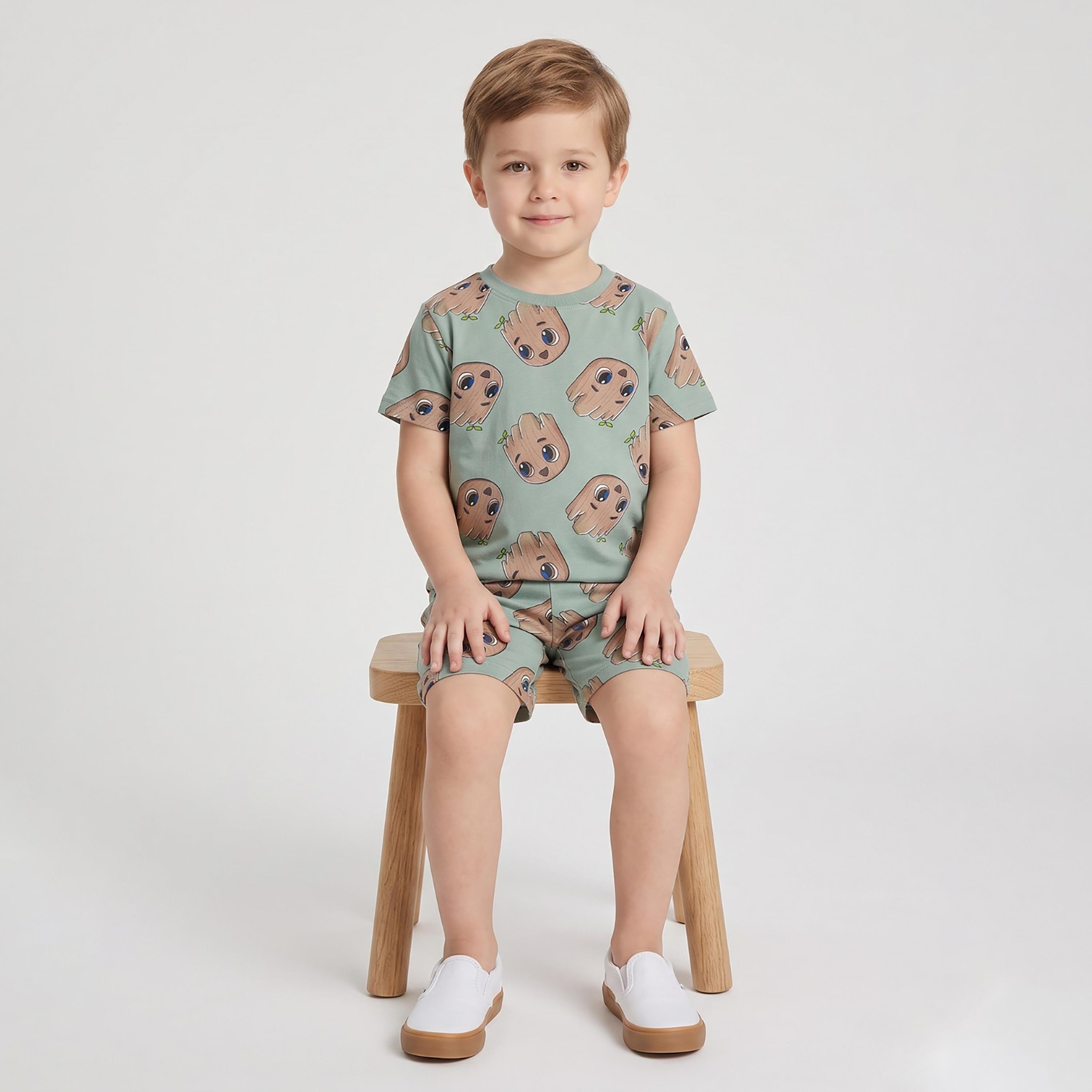 Babyqlo Cartoon Print Short Sleeves T-Shirt & Shorts Co-ord Set-boys-clothing-setsandcoords-image-4