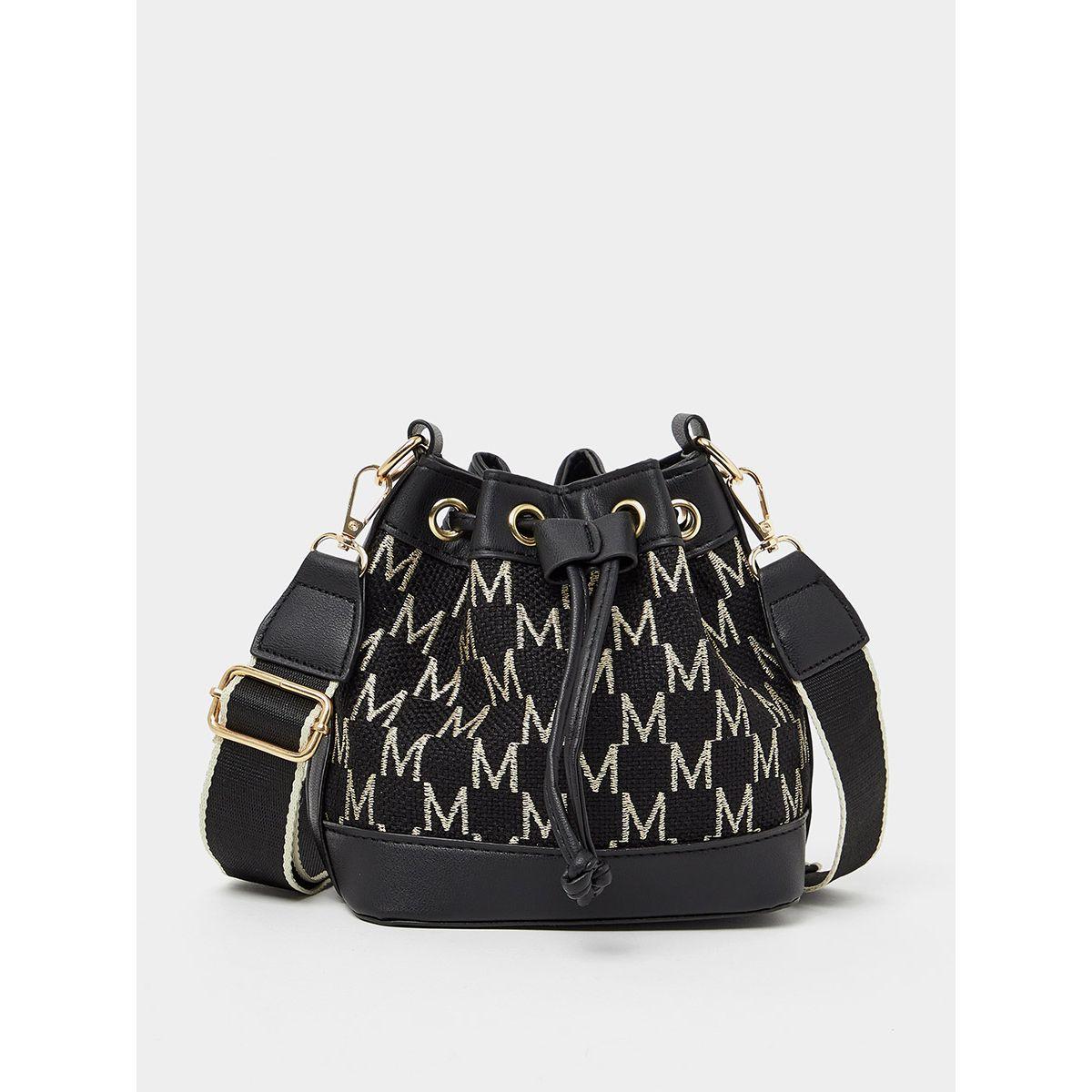 Styli Embroidered Pattern Detail Bucket Bag with Drawstring Closure-women-bagsandwallets-handbags-image-1