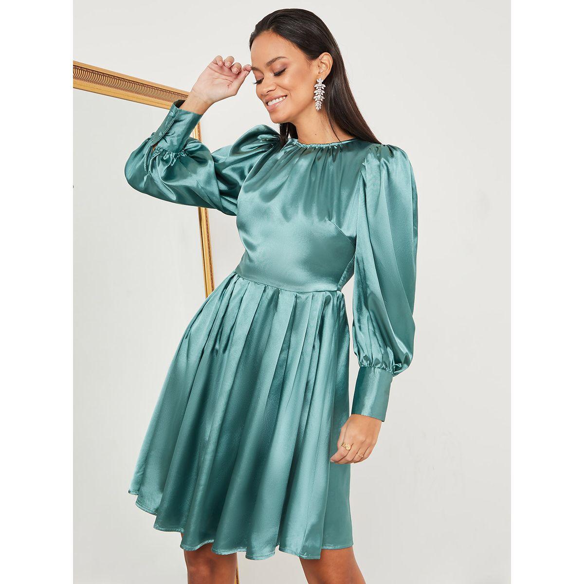 فستان ساتان باكمام طويلة من ستايلي-women-clothing-dresses-image-4