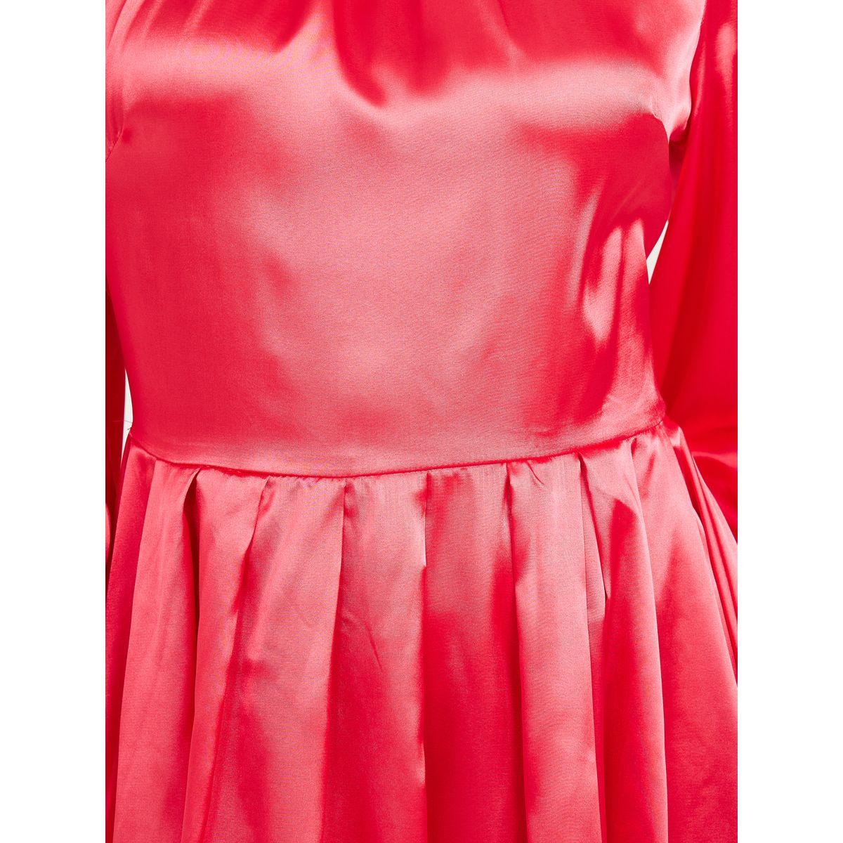 Styli Long Sleeves Round Neck Satin A-Line Knee Length Dress-women-clothing-dresses-image-3