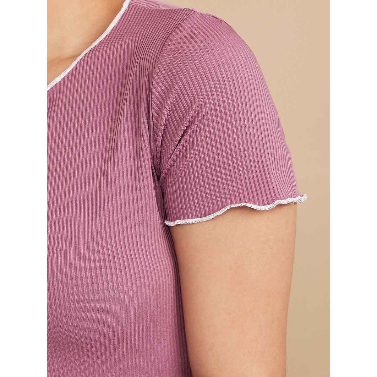 Styli Short Sleeves Ribbed Bodycon Knee Length Dress with Round Neck-women-clothing-dresses-image-3