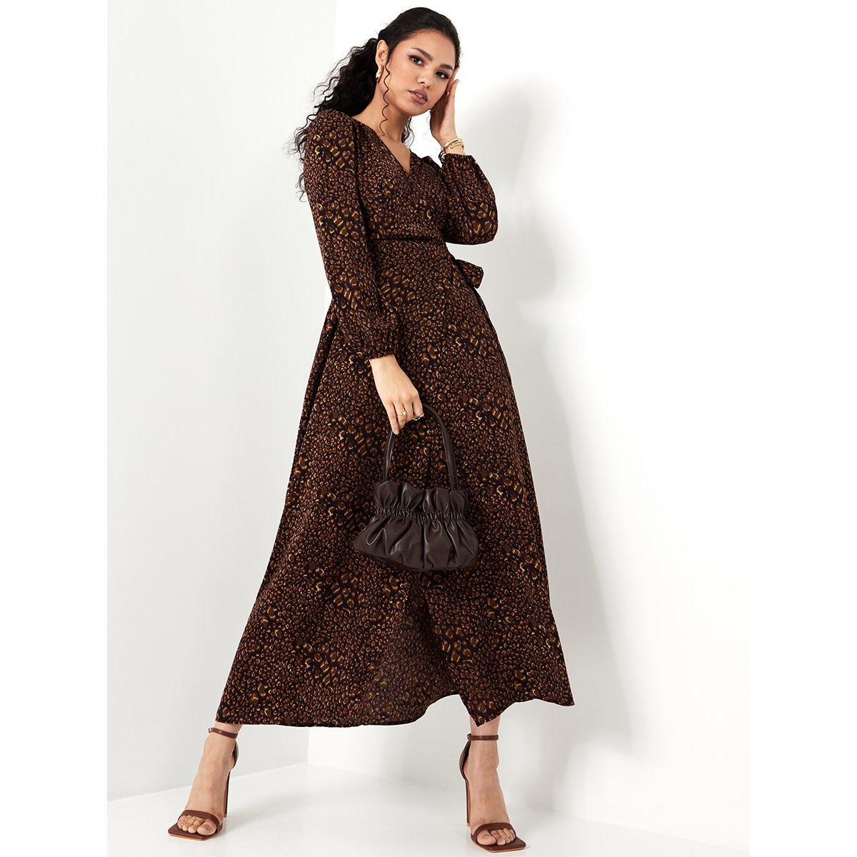 Styli Long Sleeves Animal Print Wrap Maxi Dress-women-clothing-dresses-image-1