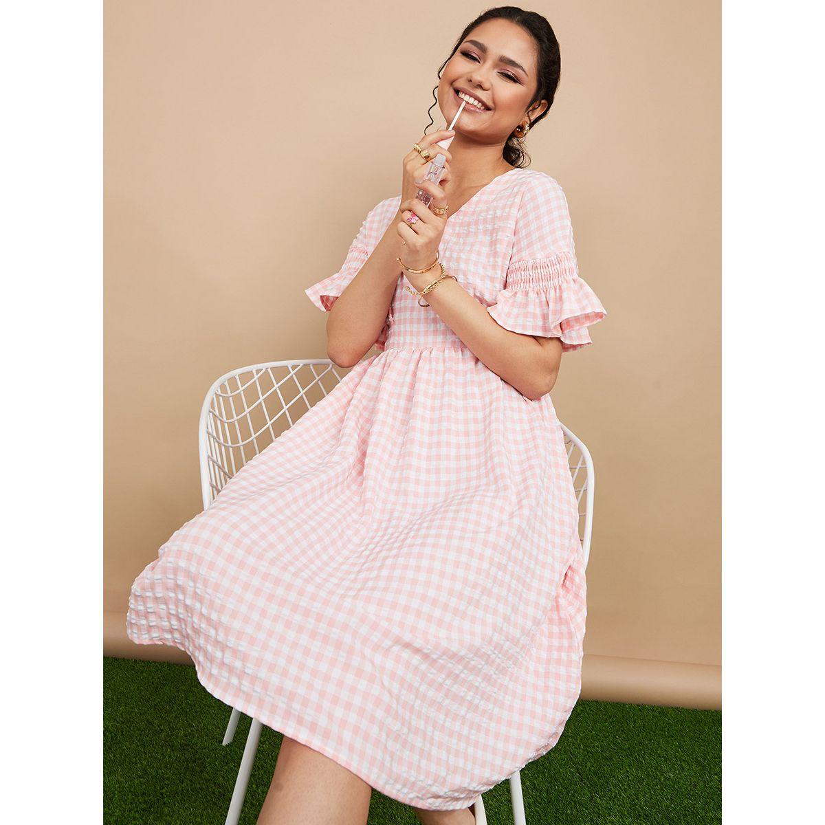 فستان ميدي باكمام كشكش من ستايلي-women-clothing-dresses-image-1