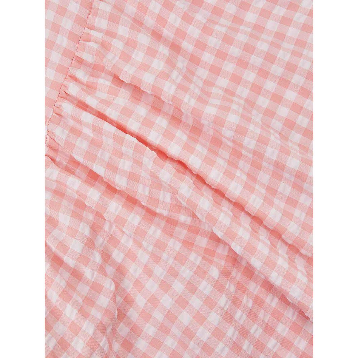 Styli Frill Cuff Sleeves Gingham A-Line Midi Dress with V Neck-women-clothing-dresses-image-5