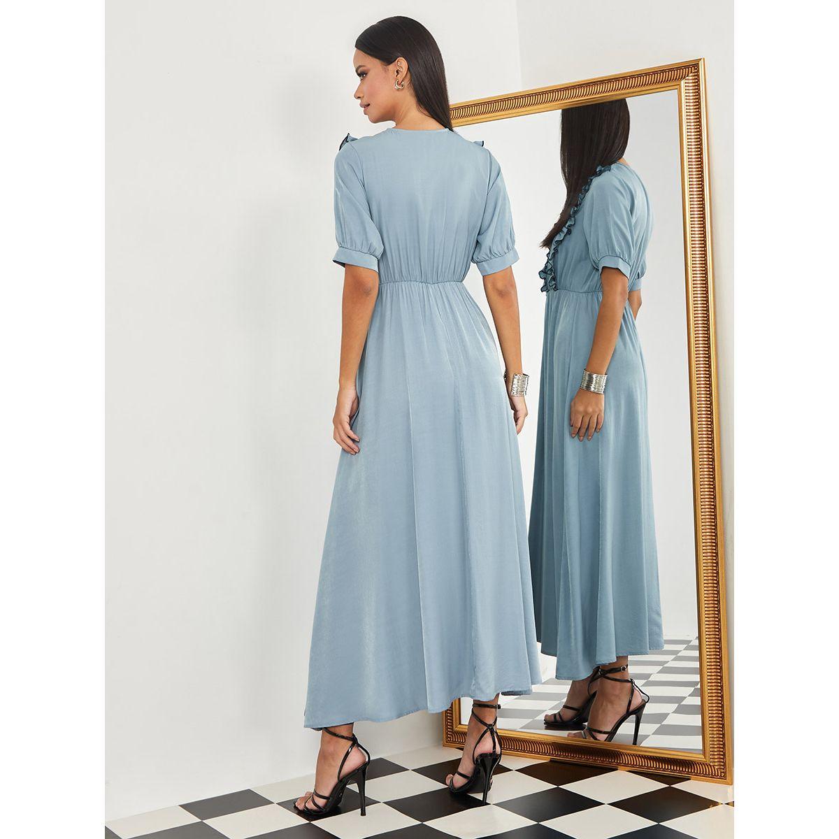 Styli Short Sleeves Ruffle Detail A-Line Maxi Dress-women-clothing-dresses-image-5