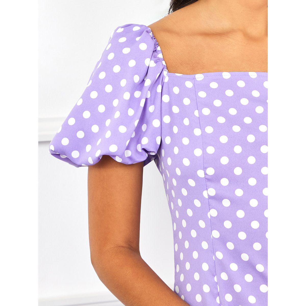 Styli Short Puff Sleeves Polka Dot Bodycon Midi Dress-women-clothing-dresses-image-3