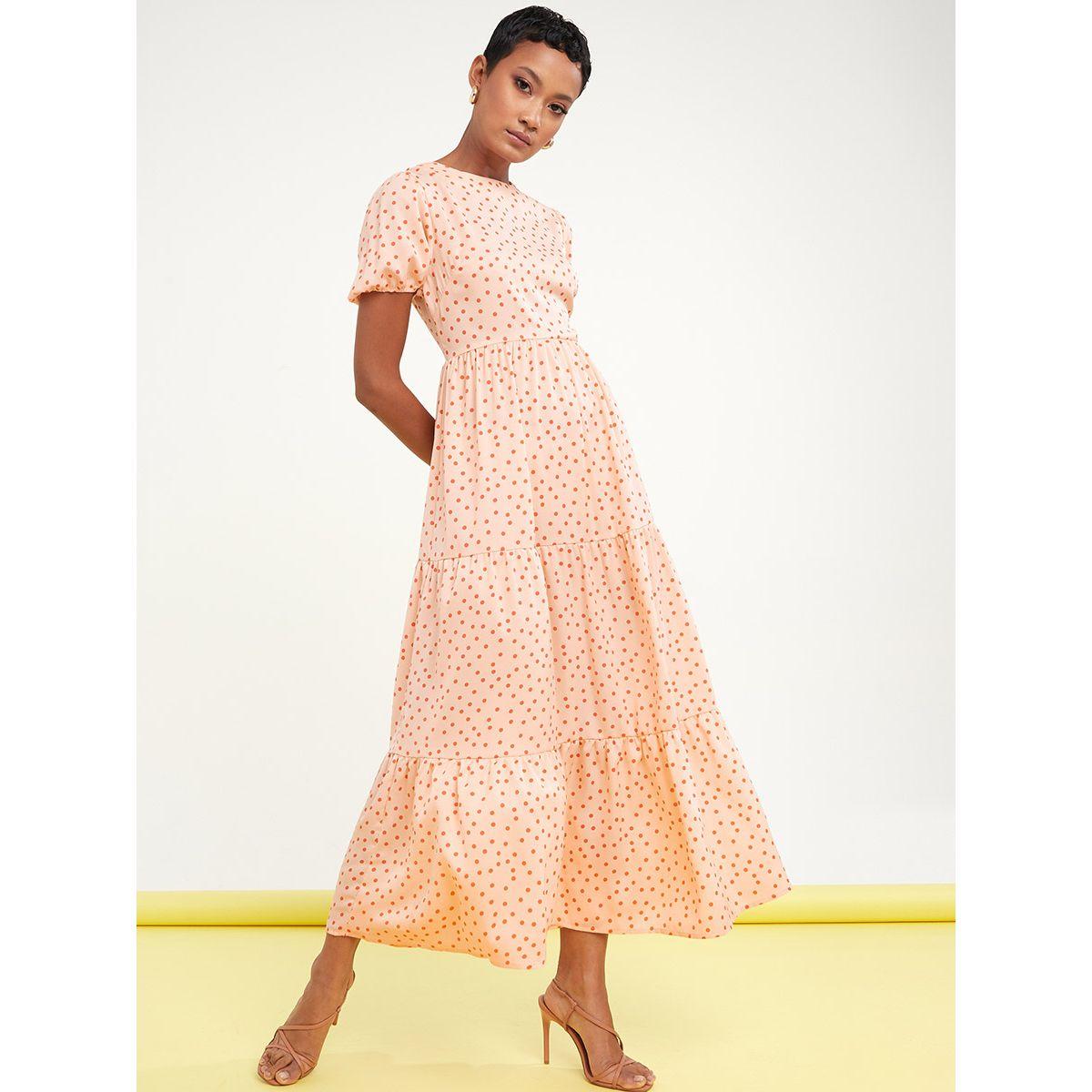 Styli Short Cuffed Sleeves Polka Dot Print Tiered Maxi Dress-women-clothing-dresses-image-1