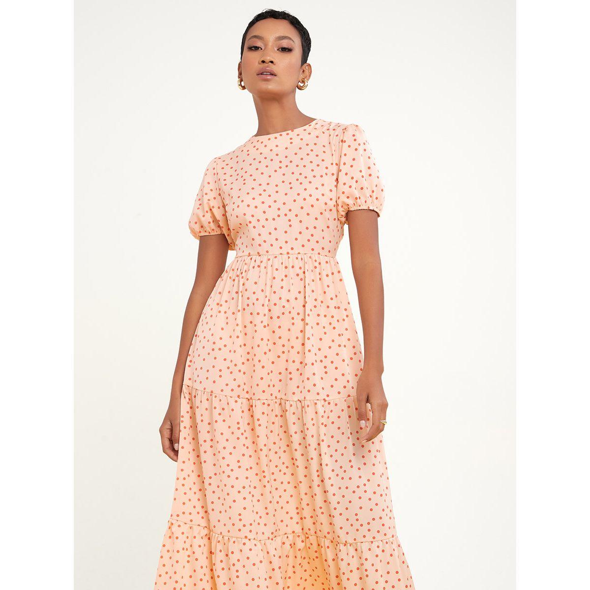 Styli Short Cuffed Sleeves Polka Dot Print Tiered Maxi Dress-women-clothing-dresses-image-2