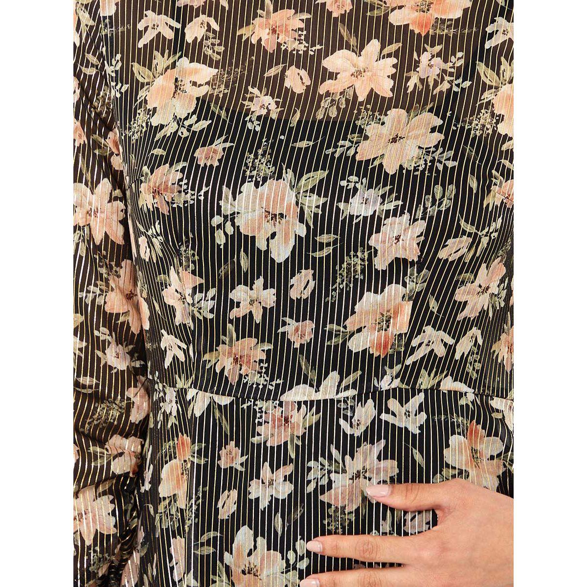 Styli 3/4 Sleeves Round Neck Floral Print A-Line Midi Dress-women-clothing-dresses-image-3