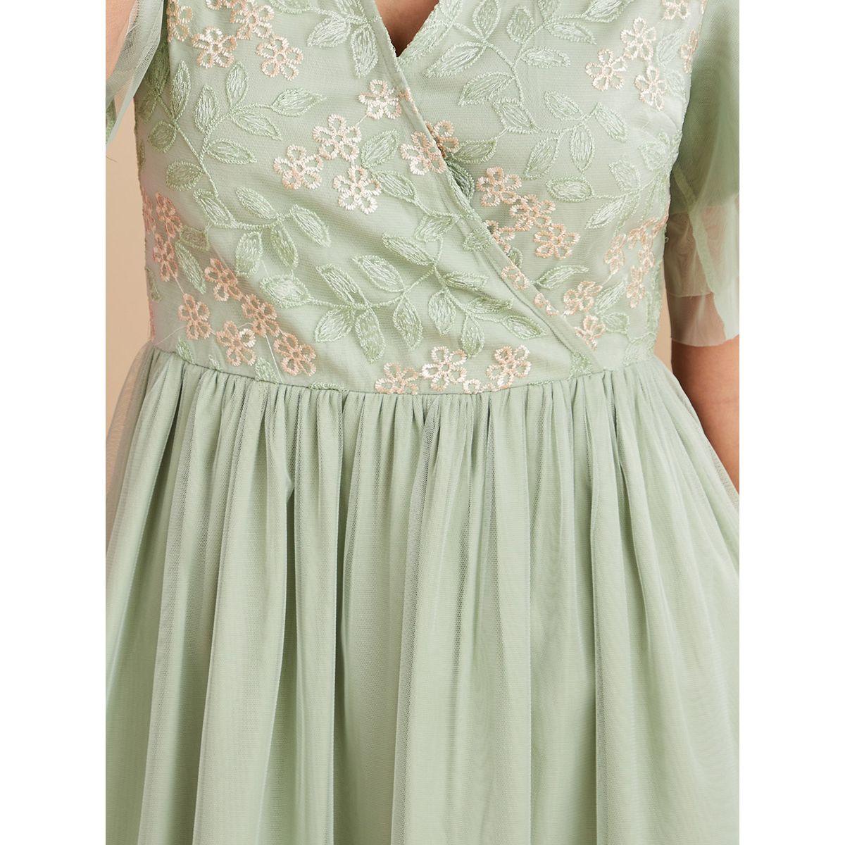 Styli Short Sleeves V Neck Embellished Mesh Insert A-Line Maxi Dress-women-clothing-dresses-image-3