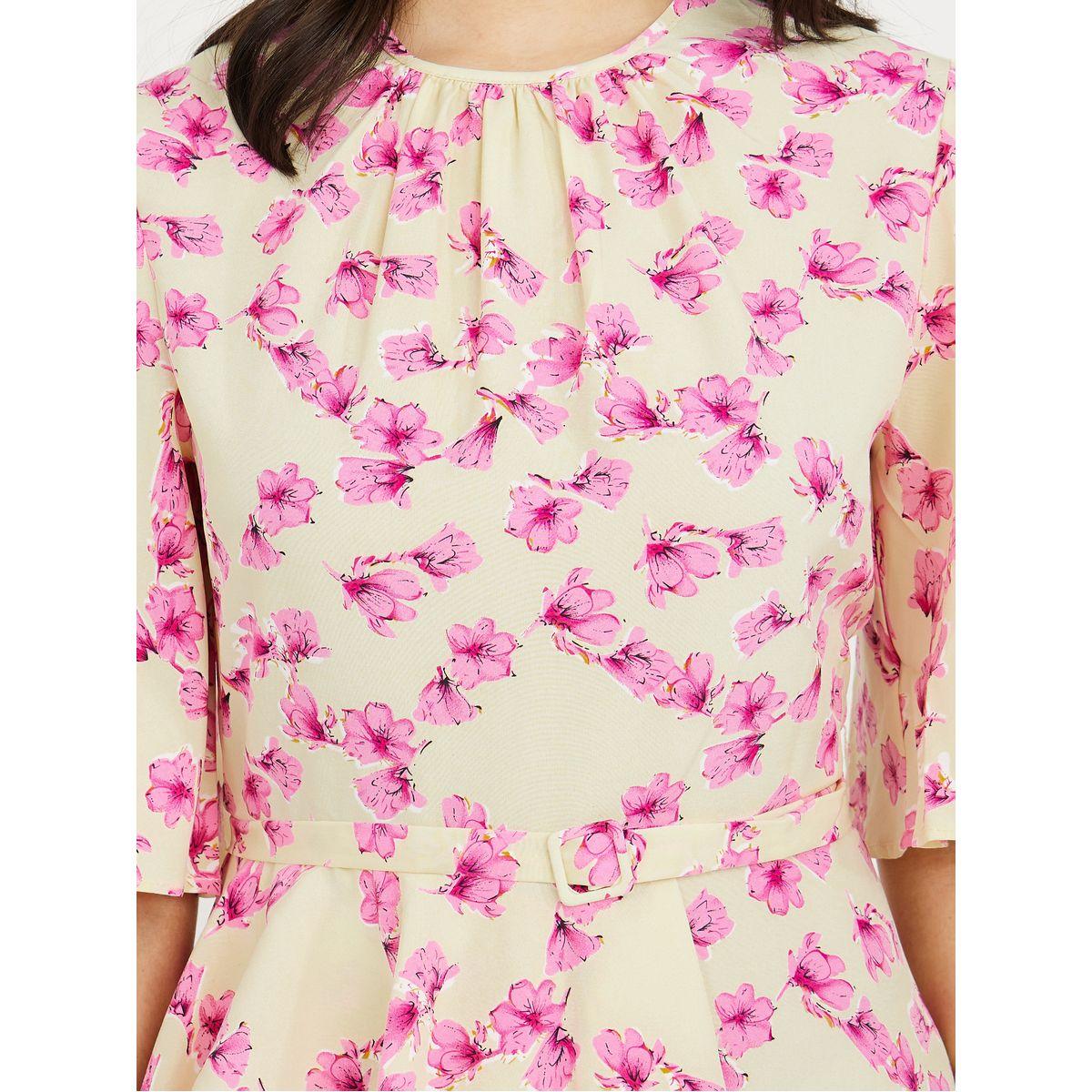 Styli Short Sleeves Round Neck Floral Print A-Line Midi Dress-women-clothing-dresses-image-3