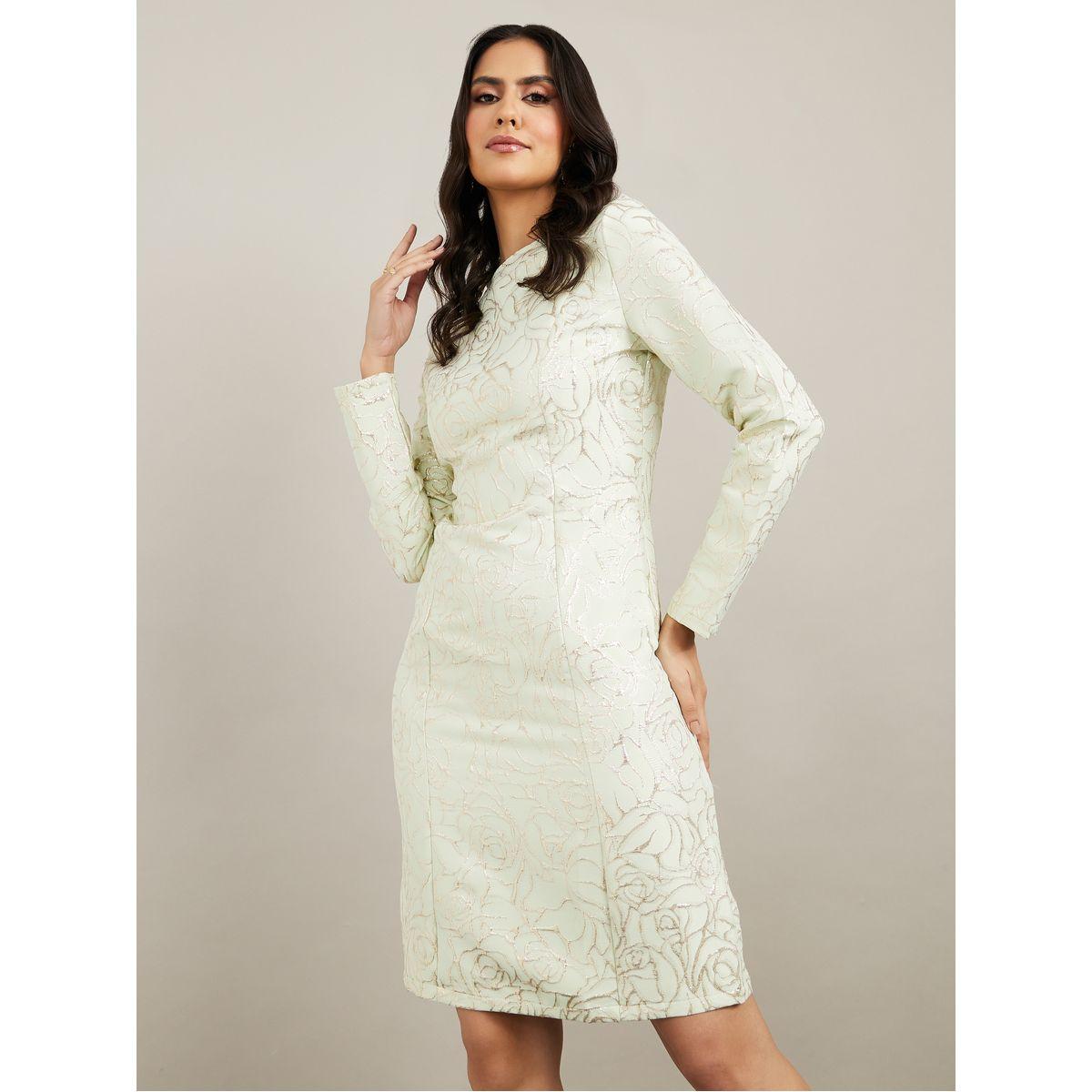 Styli Long Sleeves Round Neck Bodycon Knee Length Dress-women-clothing-dresses-image-1
