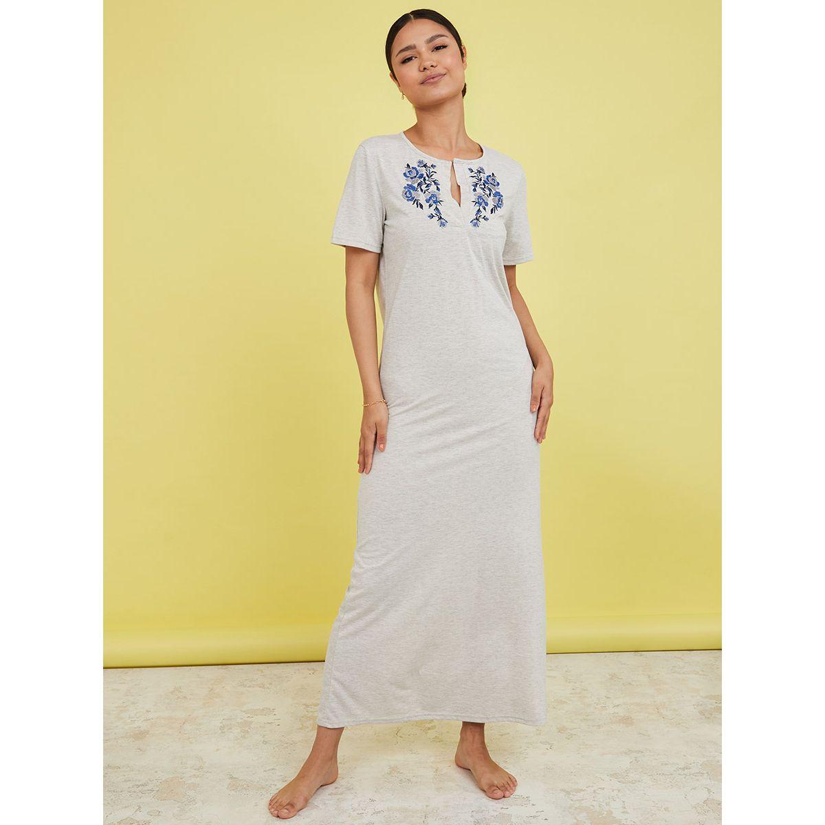 Styli Floral Embroidery Detail Maxi Nightdress-women-clothing-nightwear-nighties-image-1