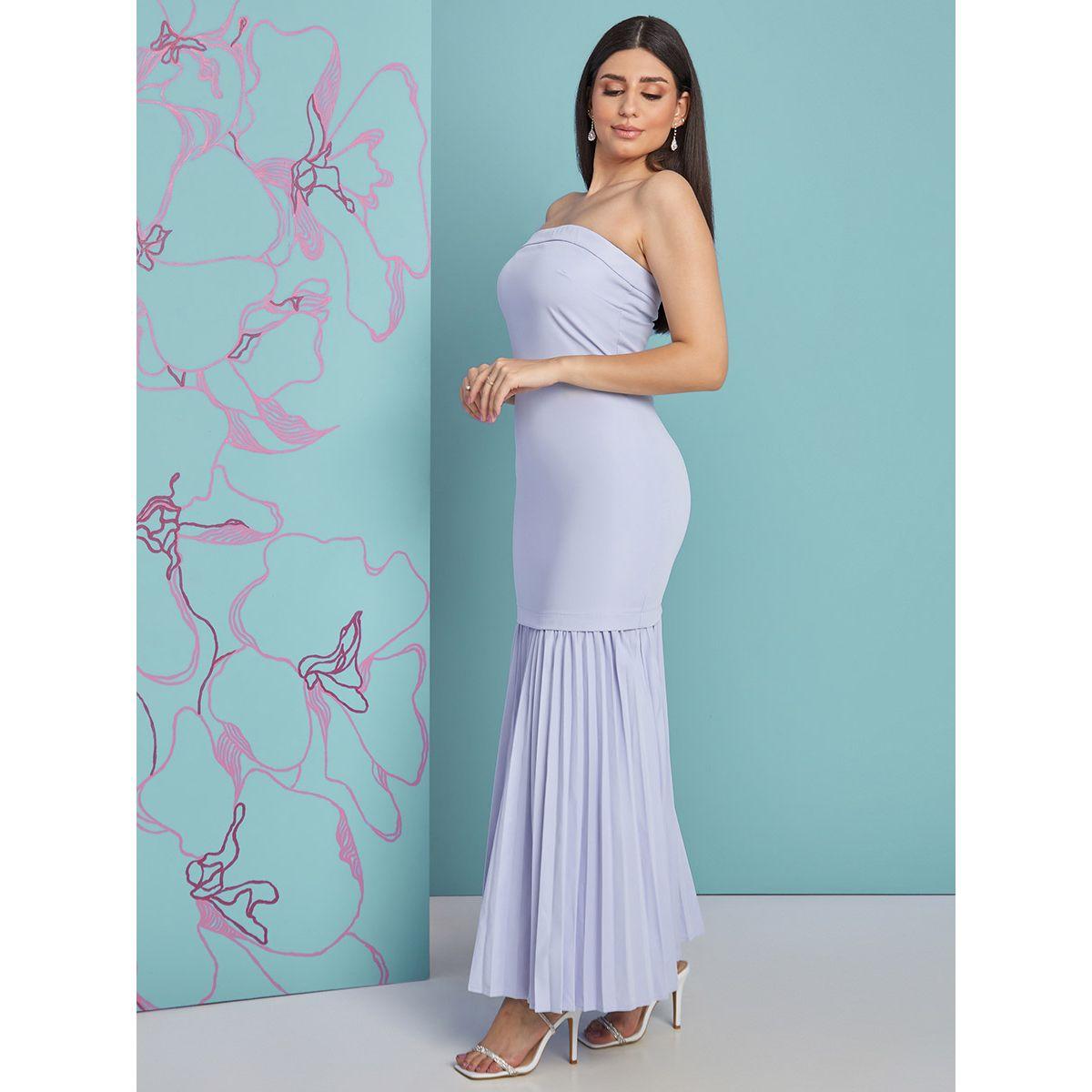 Styli Bandeau Pleated Hem Bodycon Maxi Dress-women-clothing-dresses-image-1