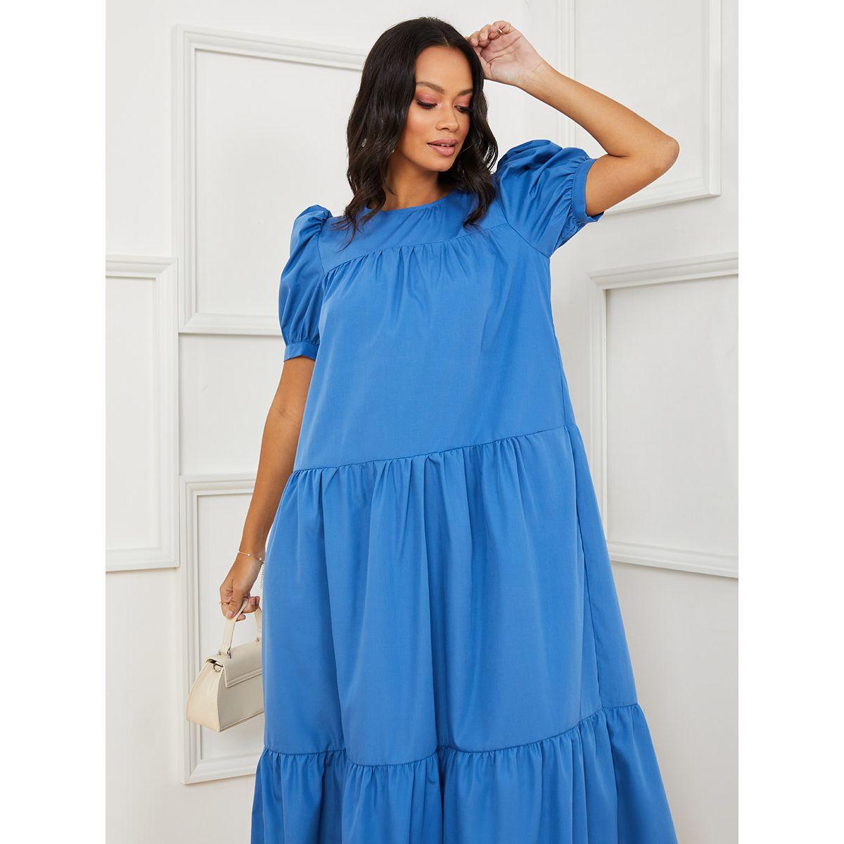 Styli Short Sleeves Round Neck Tiered Maxi Dress-women-clothing-dresses-image-2