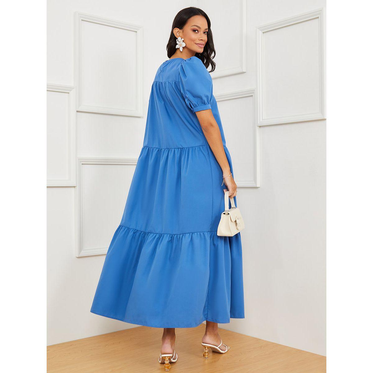 Styli Short Sleeves Round Neck Tiered Maxi Dress-women-clothing-dresses-image-4