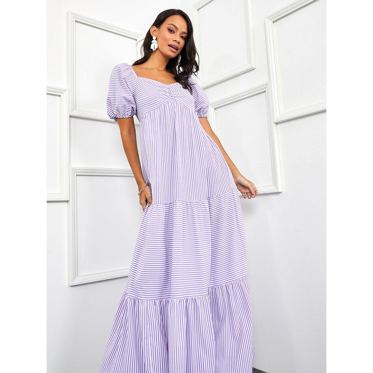 فستان طويل باكمام قصيرة منفوشة من ستايلي-women-clothing-dresses-image-1